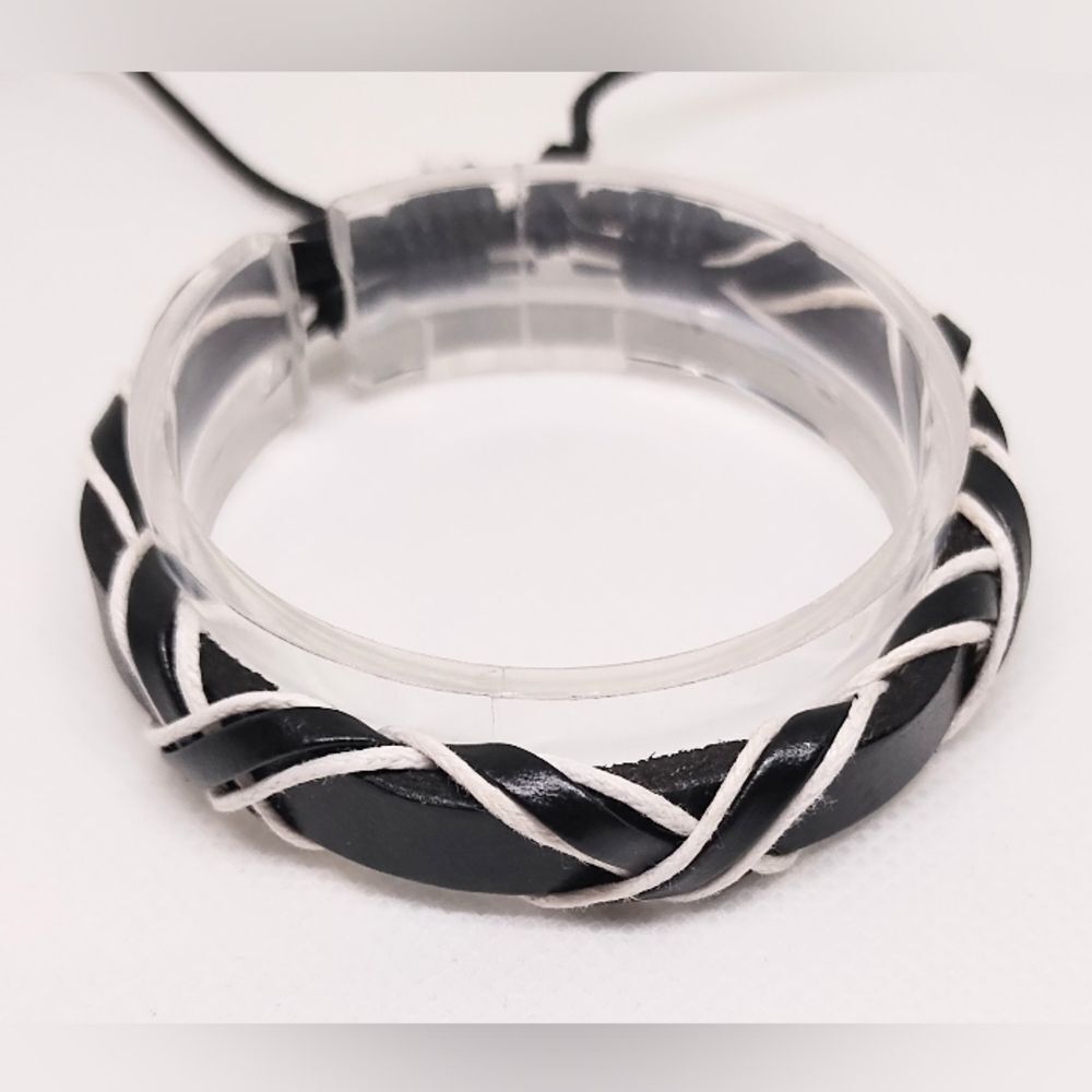 Men's bracelet leather‎ layered black white new e98